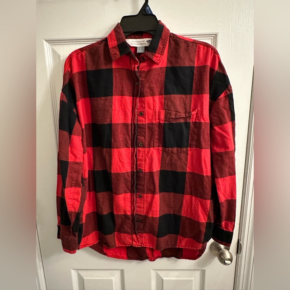 Old Navy Boyfriend Red Black Buffalo Plaid Flannel Shirt Womens Small